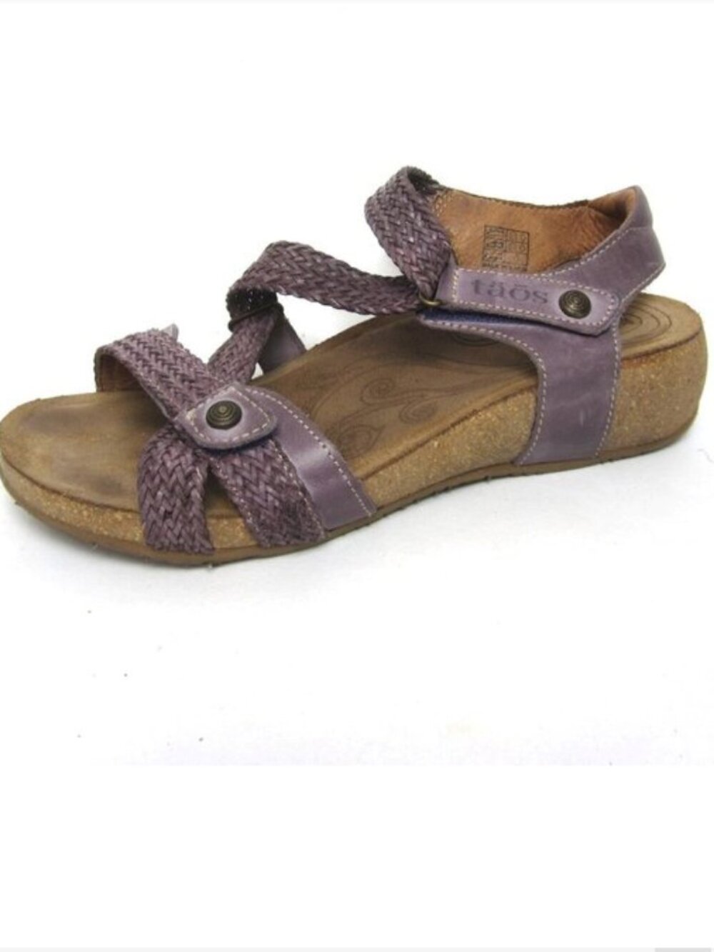 Taos Trulie Lavender Purple Sandals 37 6 6.5 Low Wedge VGUC Ankle Strap Leather